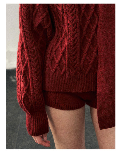 少也眼 “Zurich Student” Preppy Knit Three-Piece Sweater & Shorts Set