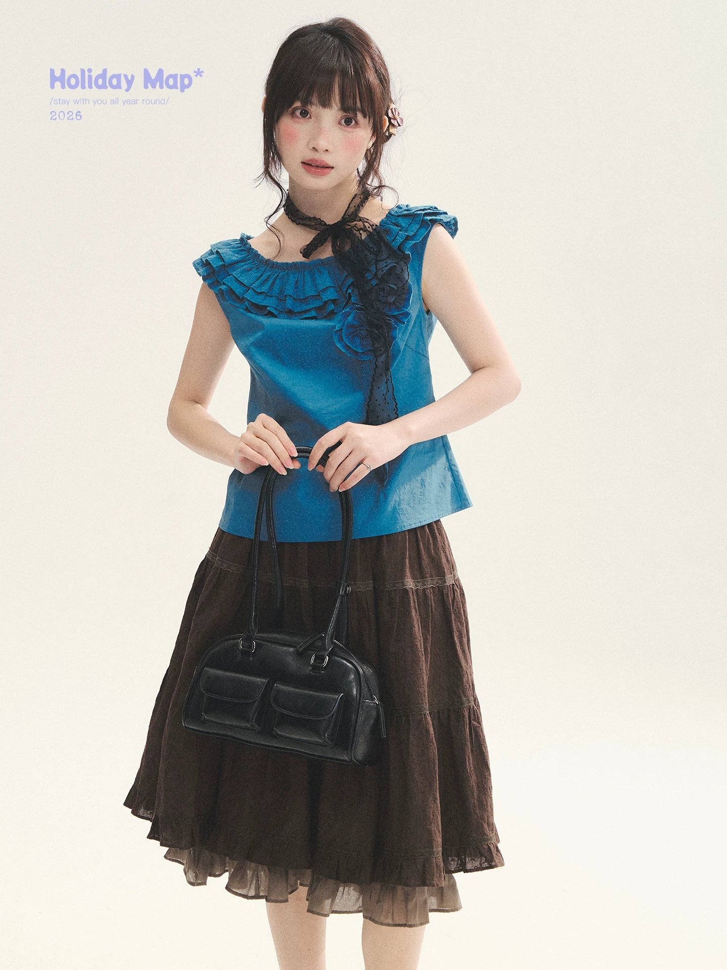 "Bluebell" Peacock Blue Lace Embroidered Fitted Sleeveless Top