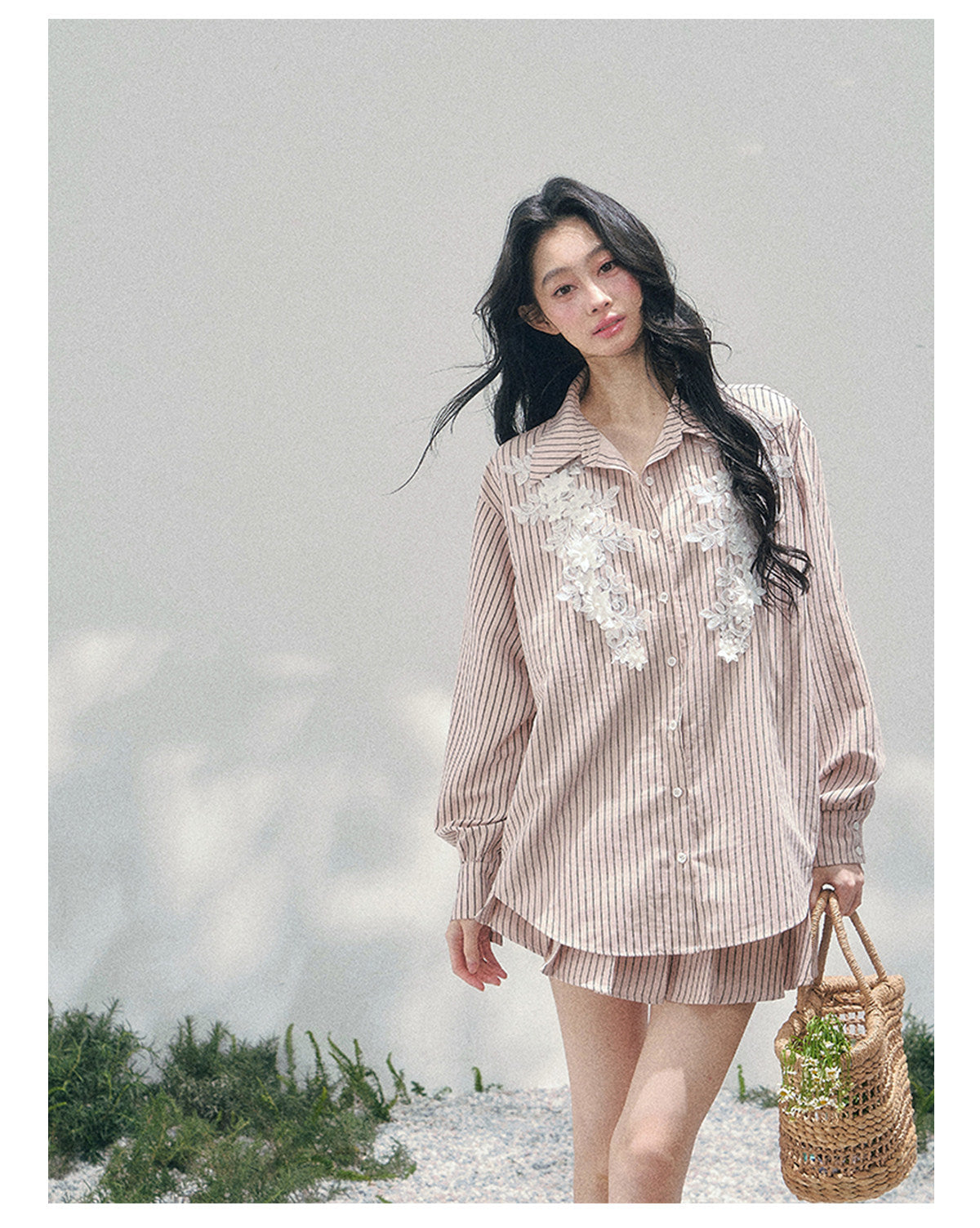少也眼 "Pink Cloud Reverie" Cinnamon Pink Lace Sweet Two-Piece Skirt Set 563856385