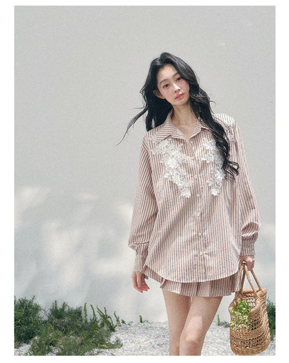 少也眼 "Pink Cloud Reverie" Cinnamon Pink Lace Sweet Two-Piece Skirt Set 563856385