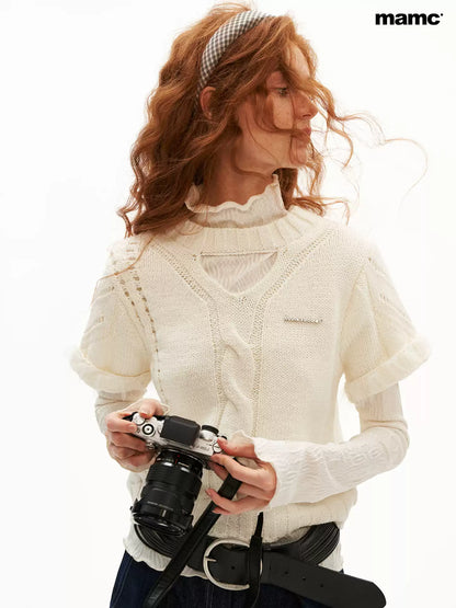 MAMC - Sunny Muse Short-Sleeve Knit Top (Yellow / White)