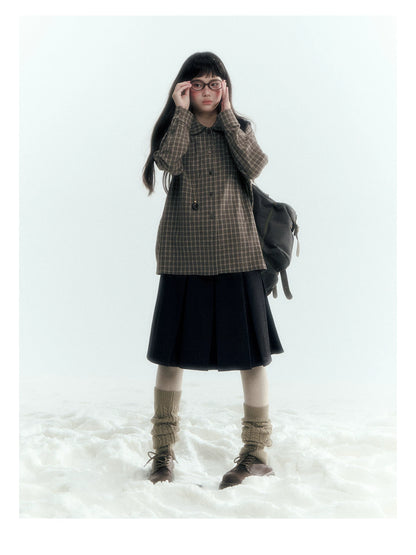 Horridale - Brown Khaki Plaid Embroidered Peter Pan Collar Shirt
