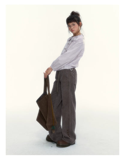 “Academy Melody” Navy Plaid & Dusty Purple Peter Pan Collar Cotton Shirt (Navy Plaid / Dusty Purple)