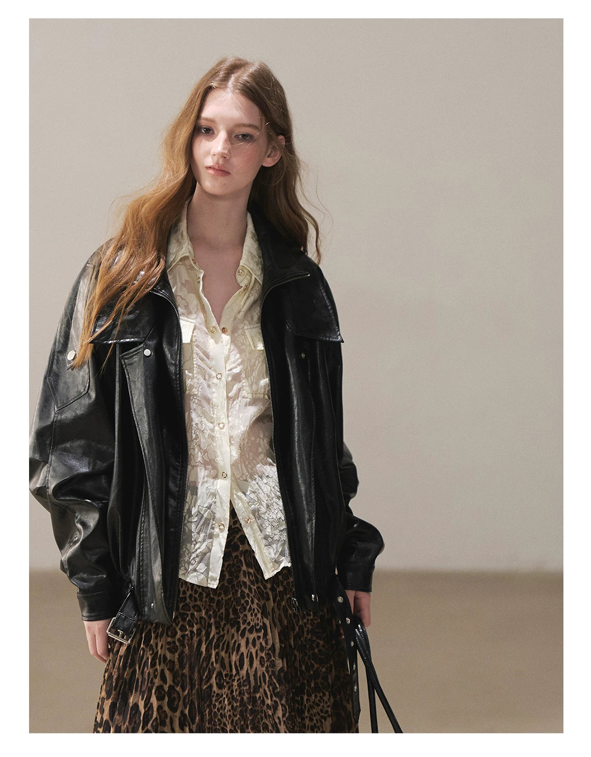 AOMALM - "Solo Journey" Quiet Black Oversized PU Moto Jacket