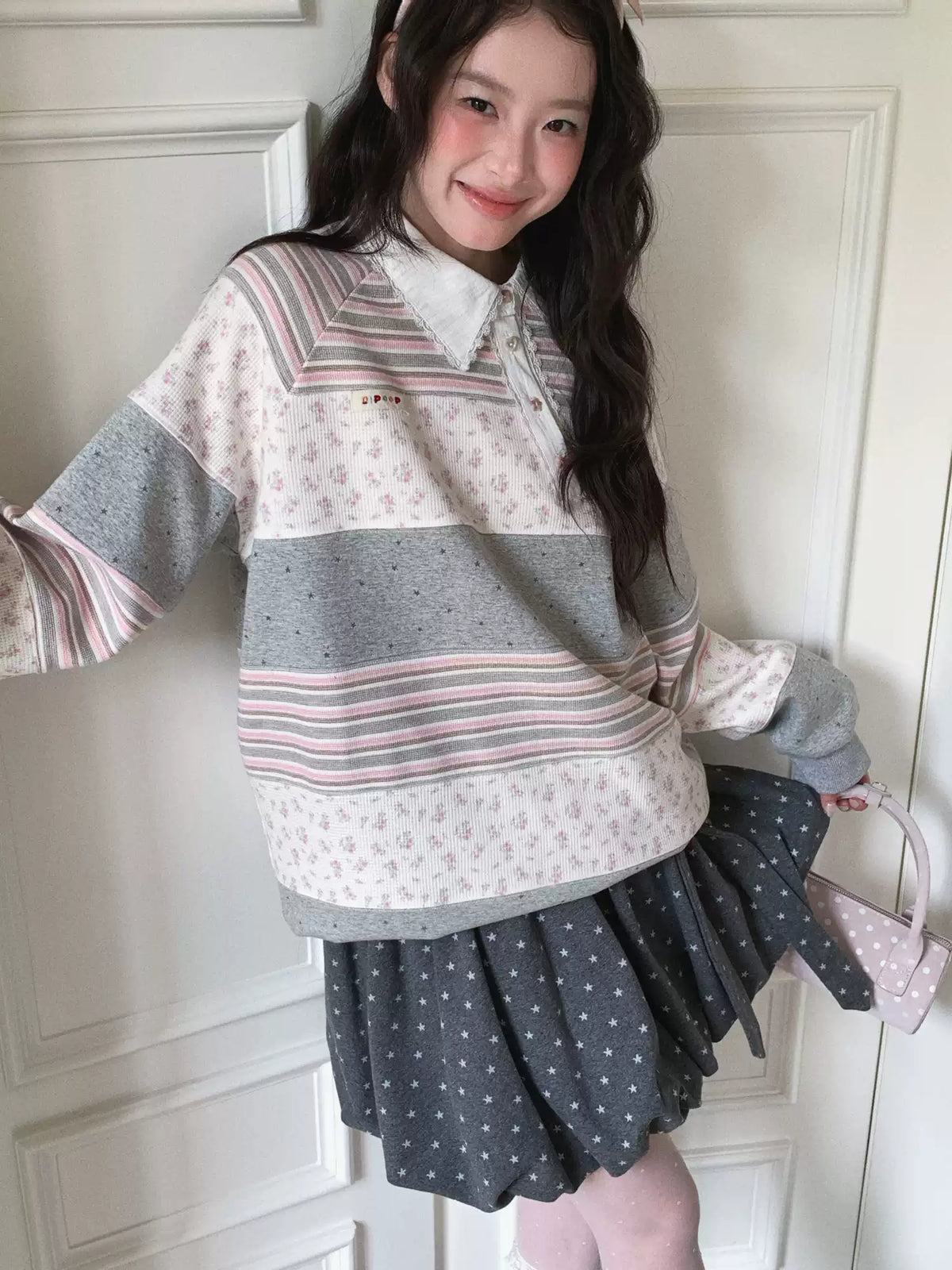 [[RF] “Starlit Twilight” Gray Star Print Bubble A-Line Mini Skirt