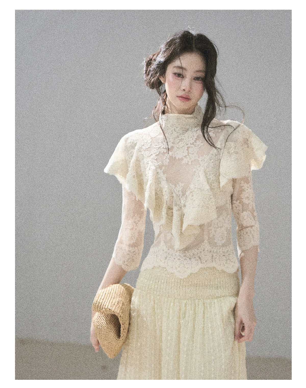 "Whispering Wheat Fields" Sage Mist Lace Maxi Skirt