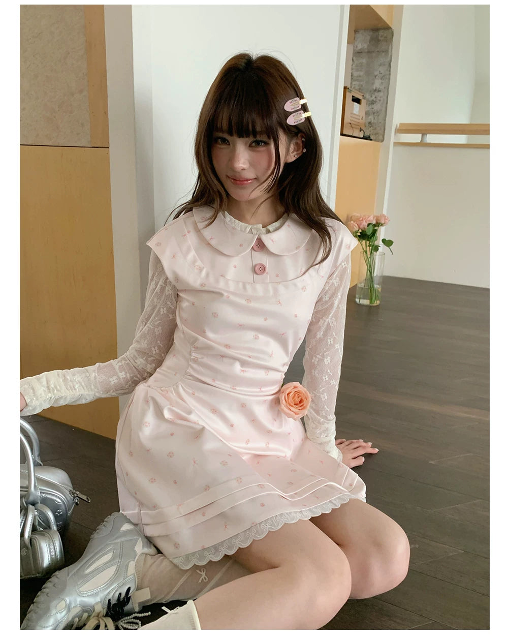 “White Tea Daydream” Pink Peter Pan Mini Dress