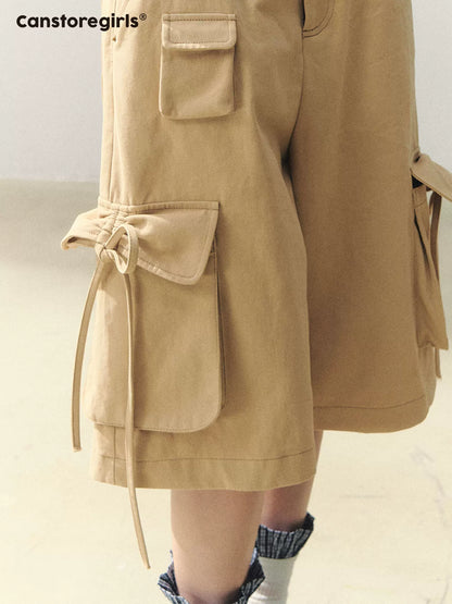 "Sand Messenger Mood" Khaki Bow Drawstring Cropped Cargo Pants WW2026042