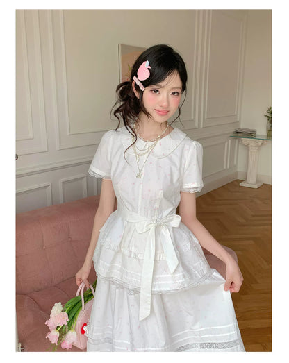 “Midsummer Blossom Letter” White Floral Cake Skirt Set
