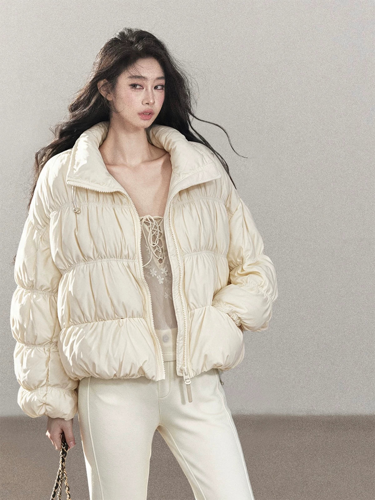 AOMALM - “She Gazes at Snow” 90% White Duck Down Puffer Jacket – Dusty Lilac