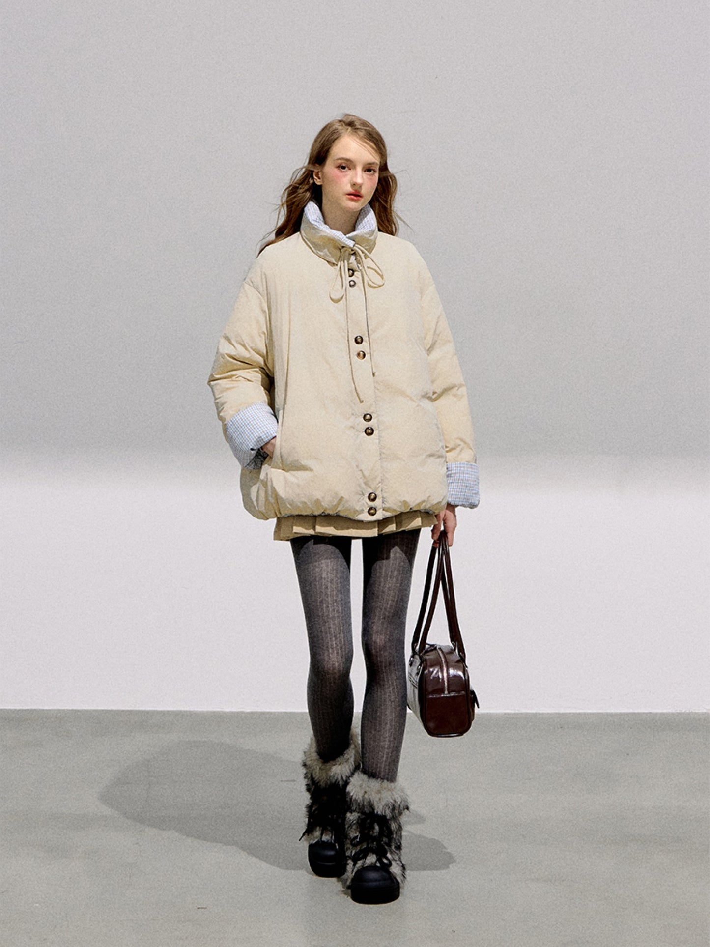 BOHOL BLING - Reversible Contrast Bow-Tie Puffer Jacket