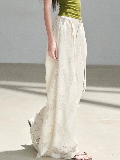 "A Love Letter to Sunlight" Dutch Cream Lace Wide-Leg Pants (With Matching Waist Rope)