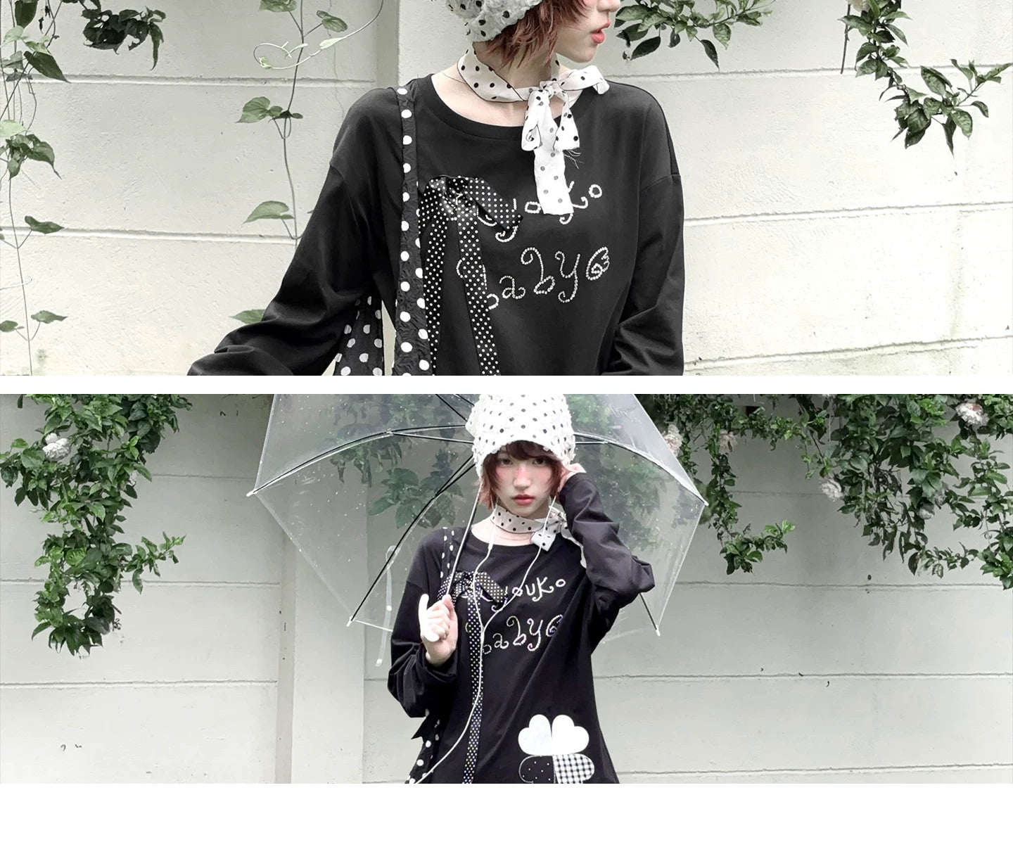 Kyoto Stroll – Japanese Polka Dot Black & White Maxi Skirt Collection