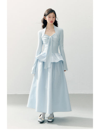 ANNATTO - Soft Sky Blue Bow-Tie Modal Strapless Dress Set