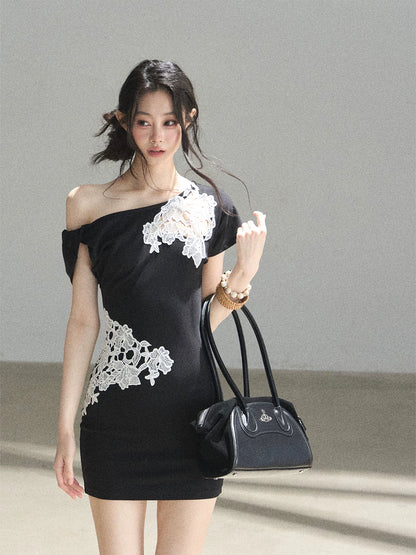 "When the Moon Didn't Arrive" Tranquil Black Lace Embroidered Bodycon Mini Dress