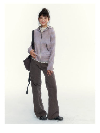"A Season Called Autumn" Coffee Brown Vintage Washed Wide-Leg Utility Pants