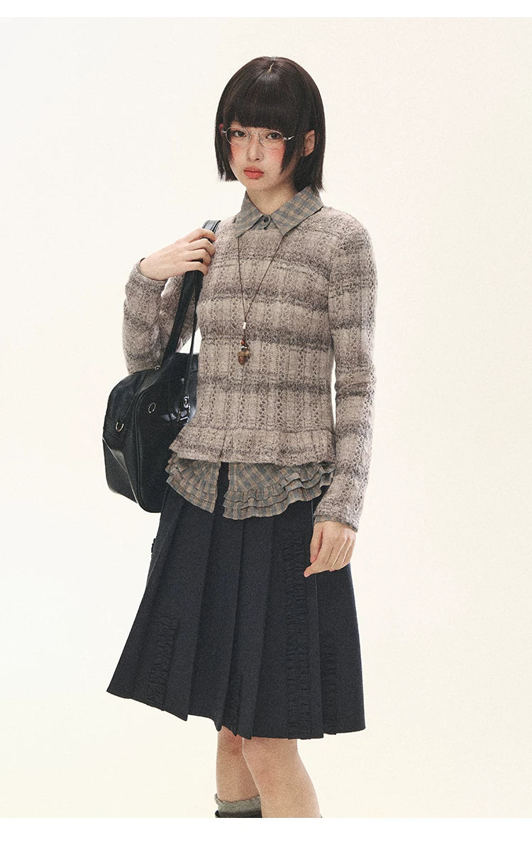 "Sandalwood Violet" Purple Mist Open-Knit Peplum Sweater