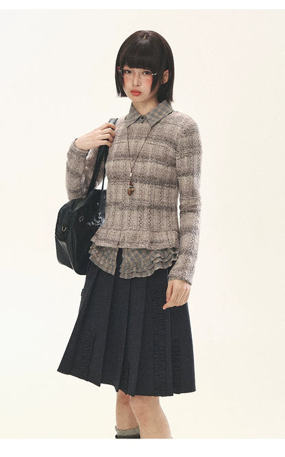 "Sandalwood Violet" Purple Mist Open-Knit Peplum Sweater