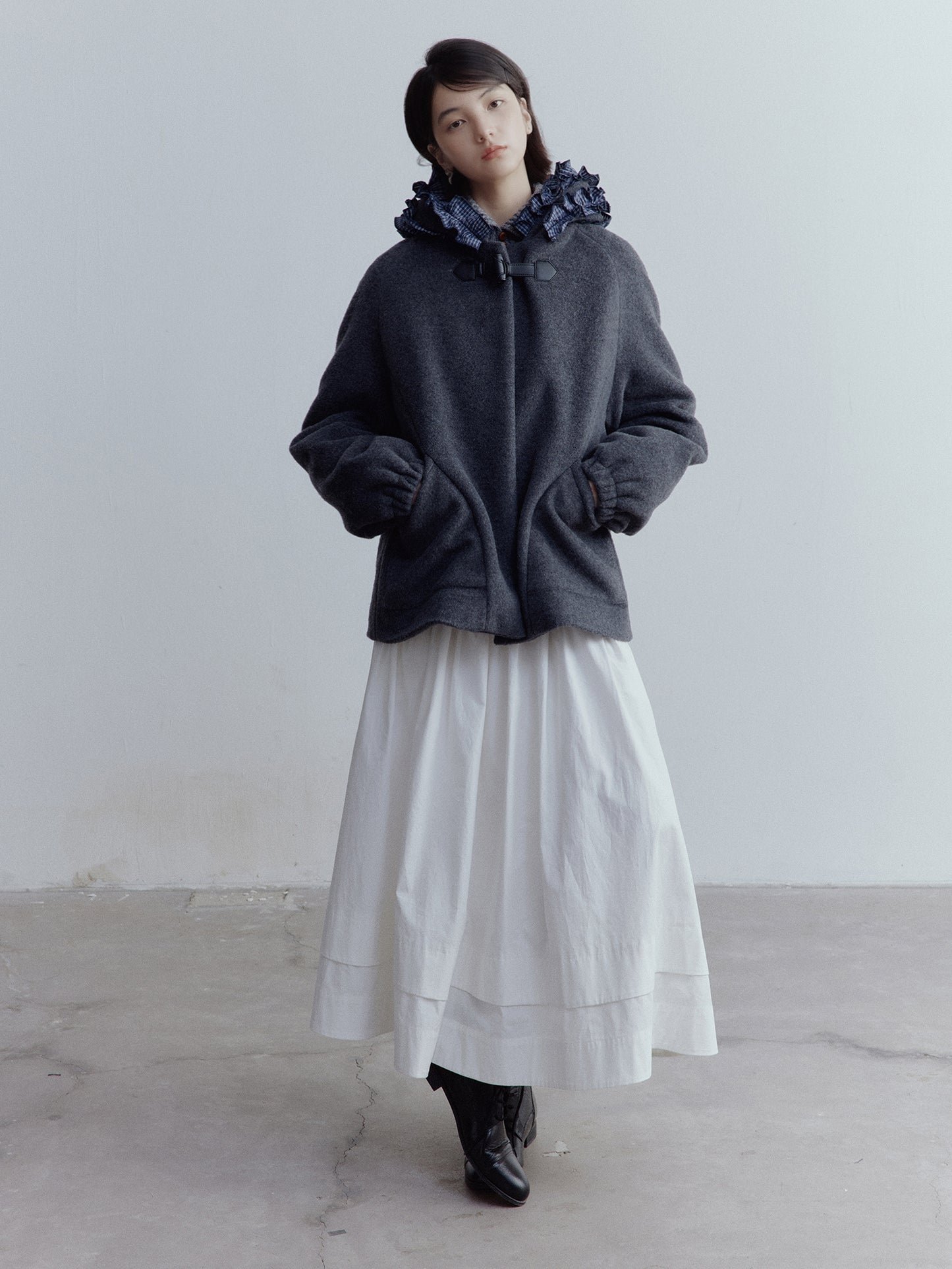 FUSSED Everyday Nerd Pleated Cotton Midi Skirt in Mist White FOF-25SS172a
