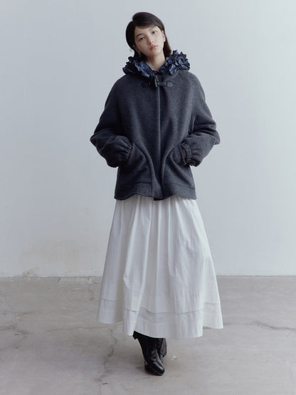FUSSED Everyday Nerd Pleated Cotton Midi Skirt in Mist White FOF-25SS172a