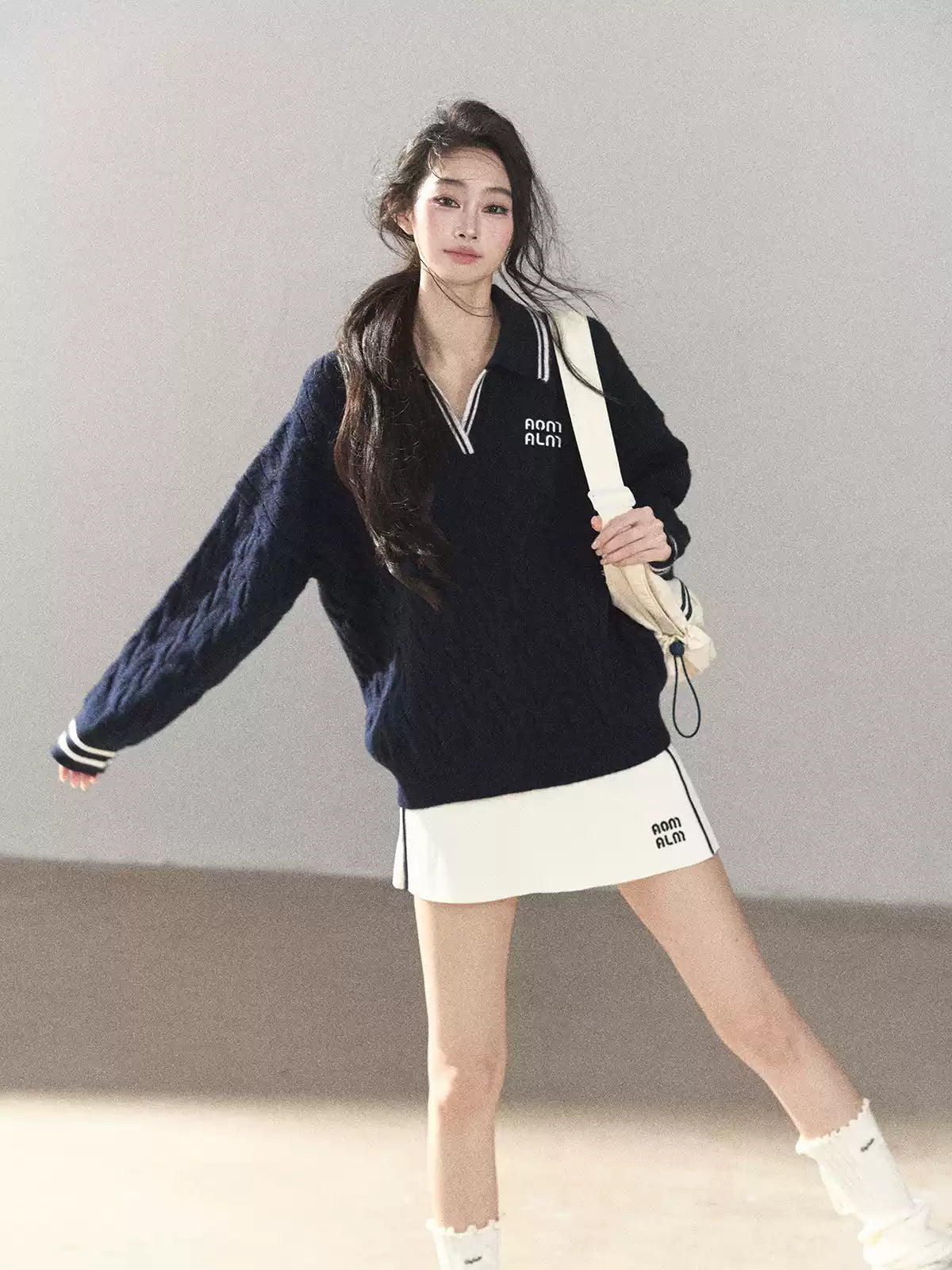 AOMALM - "Navy in Negative Space" Navy Academy-Style Knit Two-Piece Set