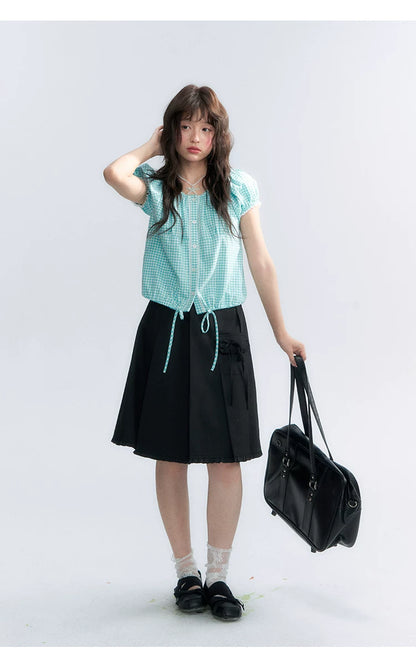 "Midnight Academy" Black Pleated Mini Skirt