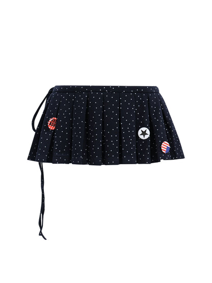 "Starlight Transit" Navy Pleated Mini Skirt