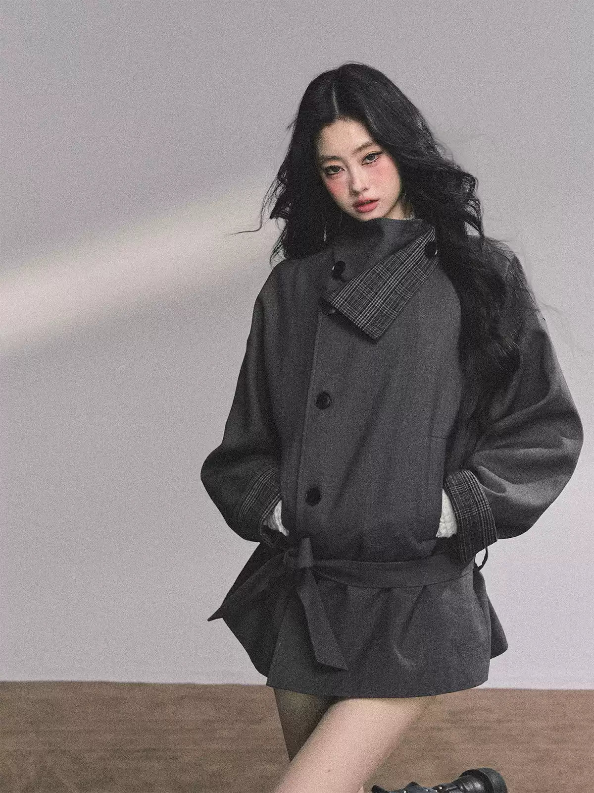 少也眼 French-British Style Trench Blazer – Khaki & Grey