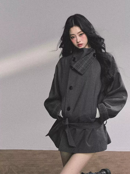 少也眼 French-British Style Trench Blazer – Khaki & Grey
