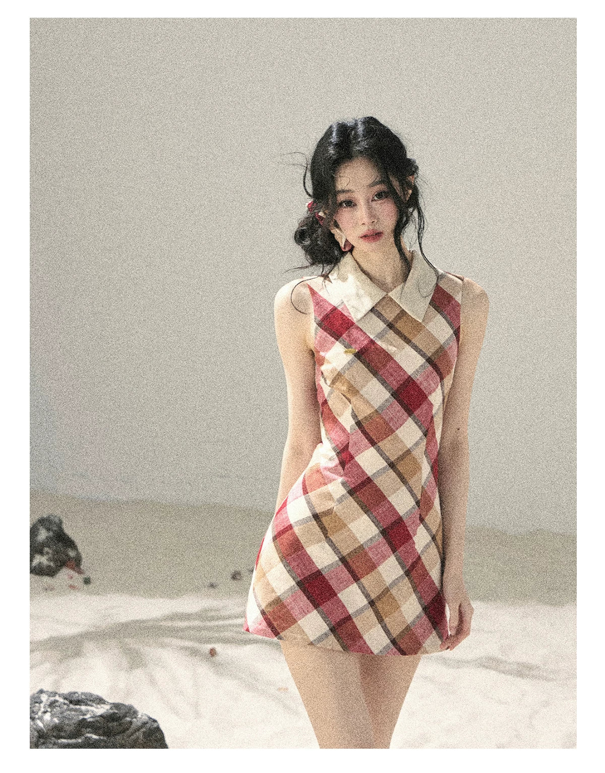 "Sunset by the Shore" Vintage Red Plaid Polo Mini Dress 358648564