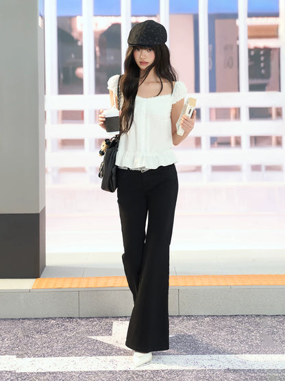 "Pure Arrival" White Square Neck Puff Sleeve Blouse