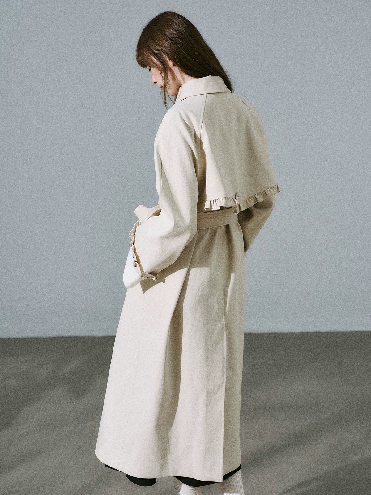 LOST FOREST - Light Milk Tea Lyocell Trench Coat