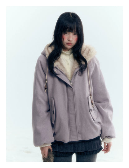 Horridale - Reversible Vintage Puff Jacket with Faux Fur – Misty Purple