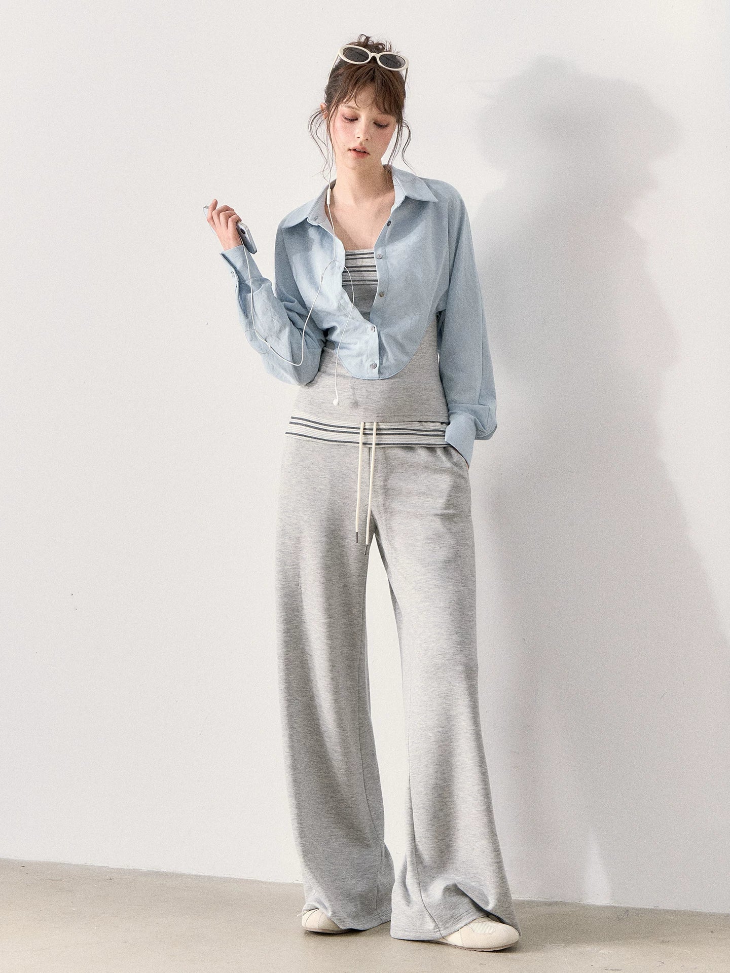 [TMMG] "Effortless Relaxed Style" — Faux-Layered Shirt & Knit Cuffed Pants Set