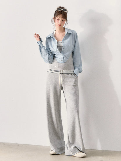 [TMMG] "Effortless Relaxed Style" — Faux-Layered Shirt & Knit Cuffed Pants Set