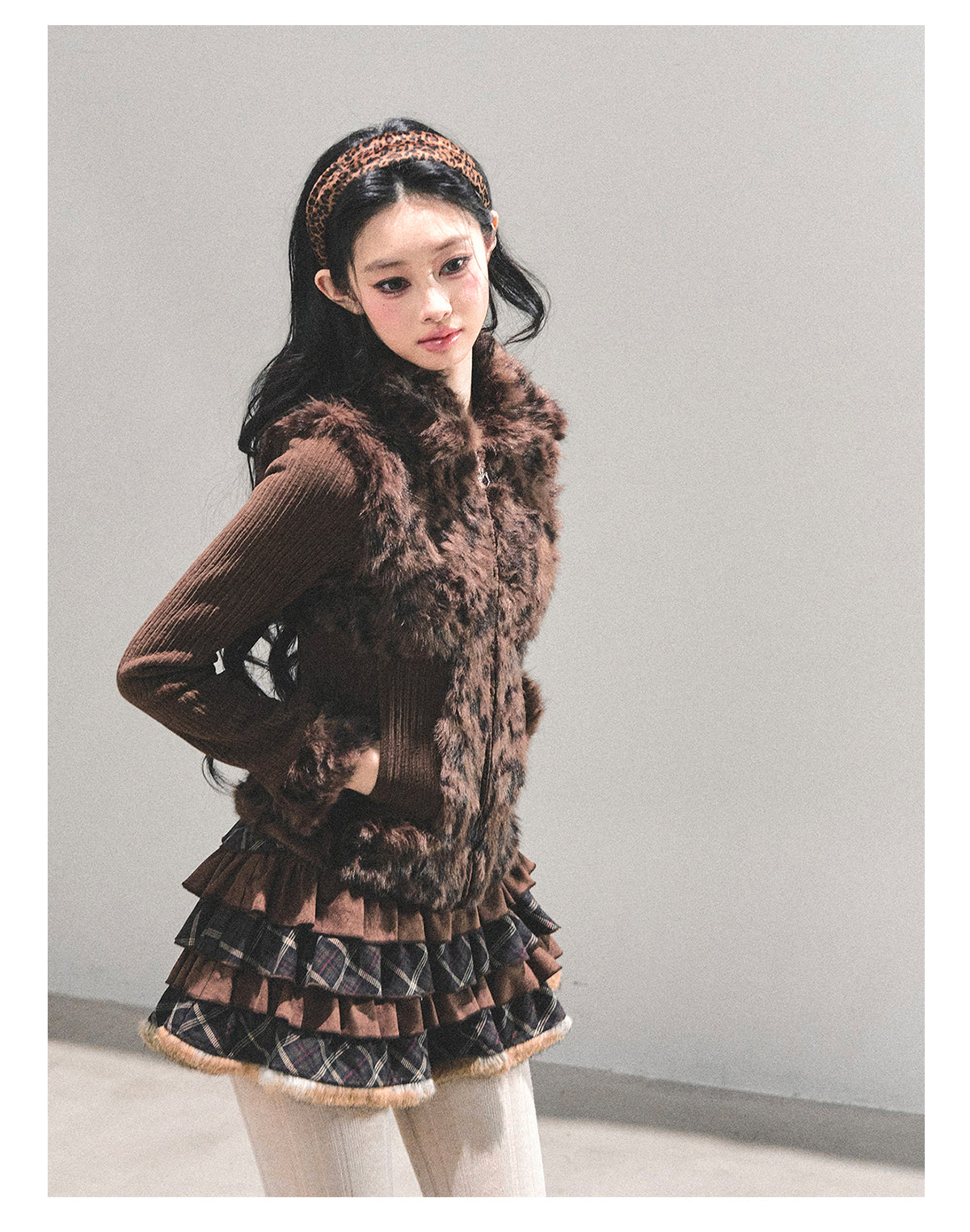 少也眼 “Drifting Poem” Knit Silver Fox Velvet Jacket 847681352