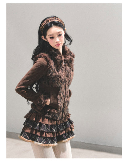 少也眼 “Drifting Poem” Knit Silver Fox Velvet Jacket 847681352