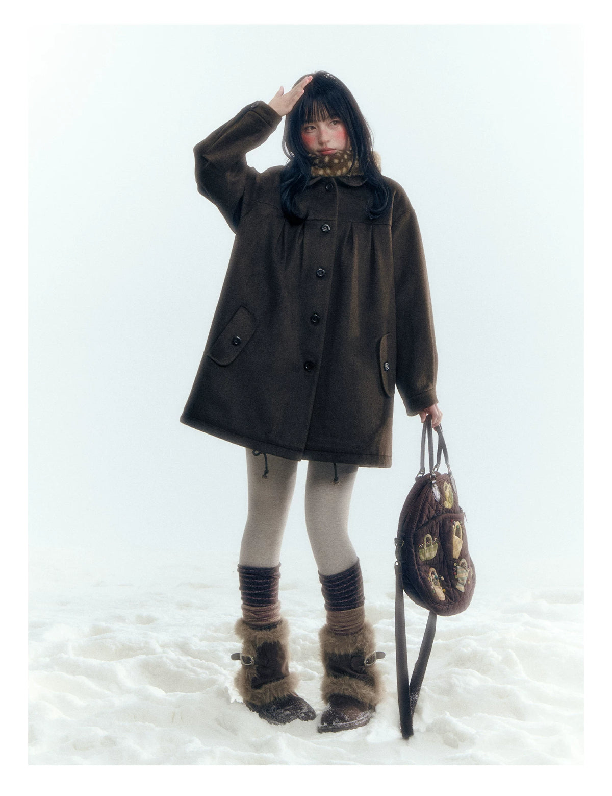 Horridale - Peter Pan Collar Pleated Mid-Length Wool-Blend Coat – Brown Coffee