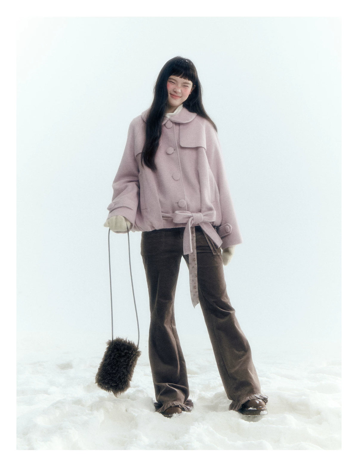 Horridale - Milk Tea Brown Floral Belt Corduroy Flare Pants
