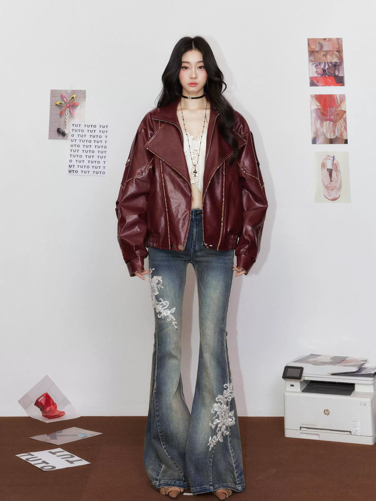 Angola Red Oversized Leather-Style Moto Jacket