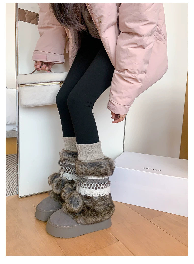 Earl Cat Platform Mid-Calf Snow Boots (Grey / Brown)