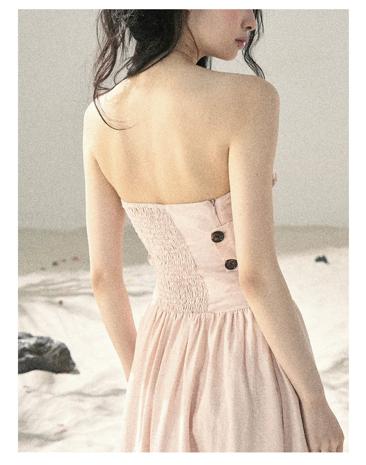 "Blushing Sunset Clouds" Ballet Pink Strapless Maxi Dress