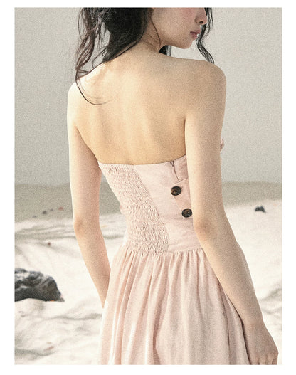 "Blushing Sunset Clouds" Ballet Pink Strapless Maxi Dress