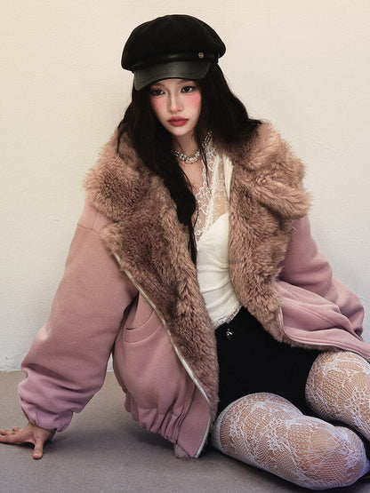 1P - Dusty Pink Faux-Fur Collar Padded Jacket