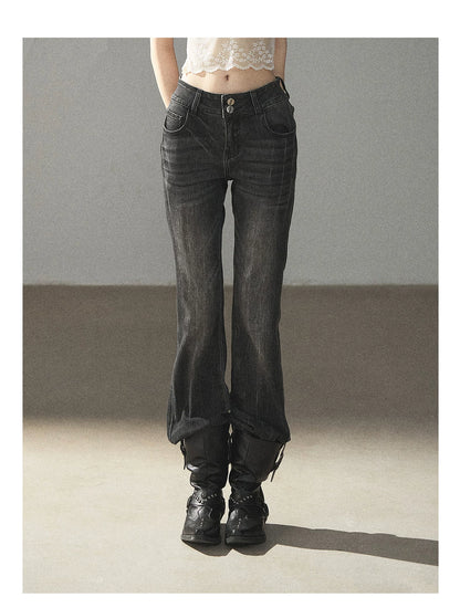 AOMALM - “Her Shoreline” American Vintage Slim Flare Jeans (Rock Black / Vintage Blue)