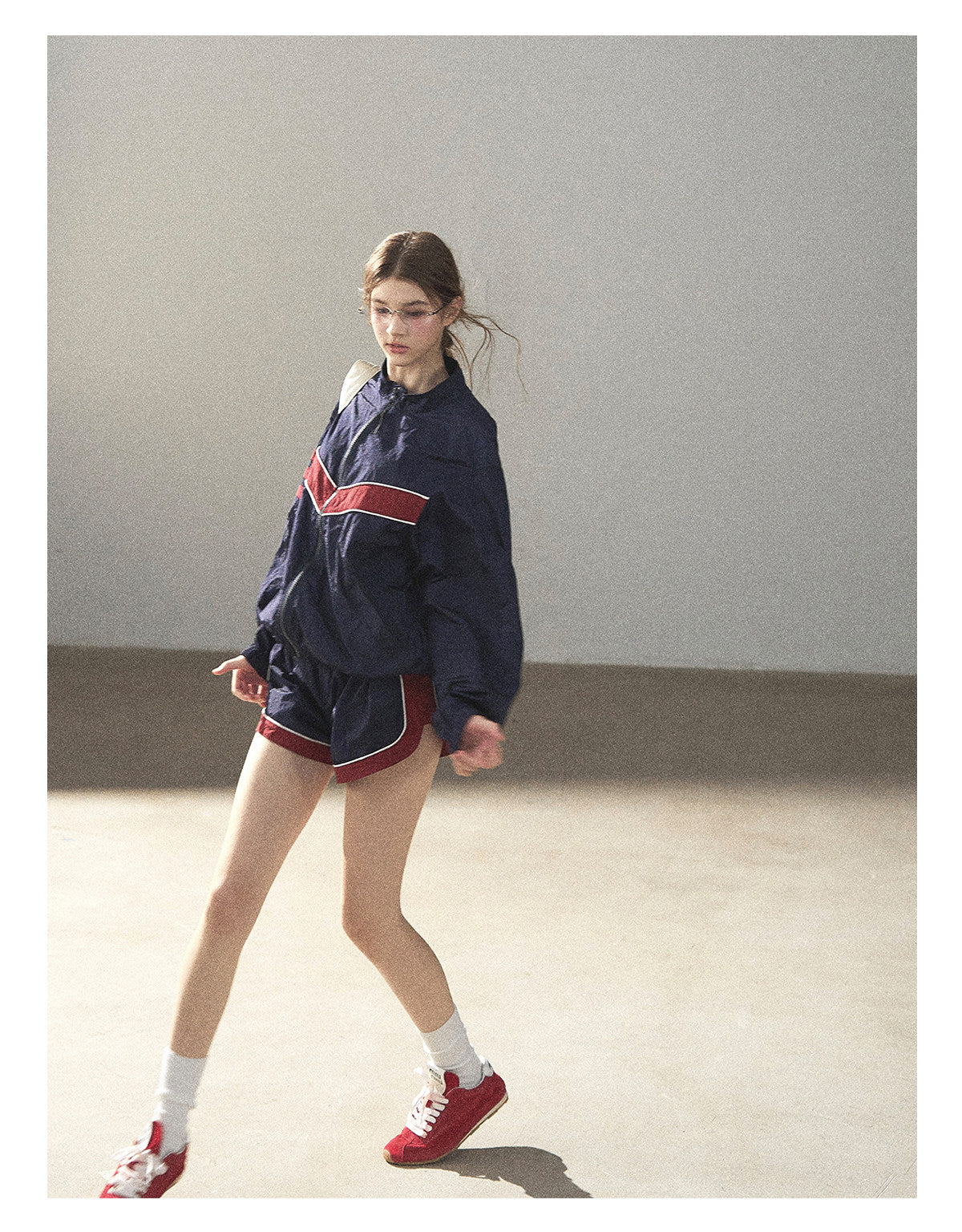 170726 "Keep Running" Navy Blue Retro Track Jacket & Shorts Set