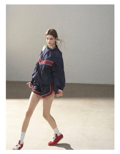 170726 "Keep Running" Navy Blue Retro Track Jacket & Shorts Set