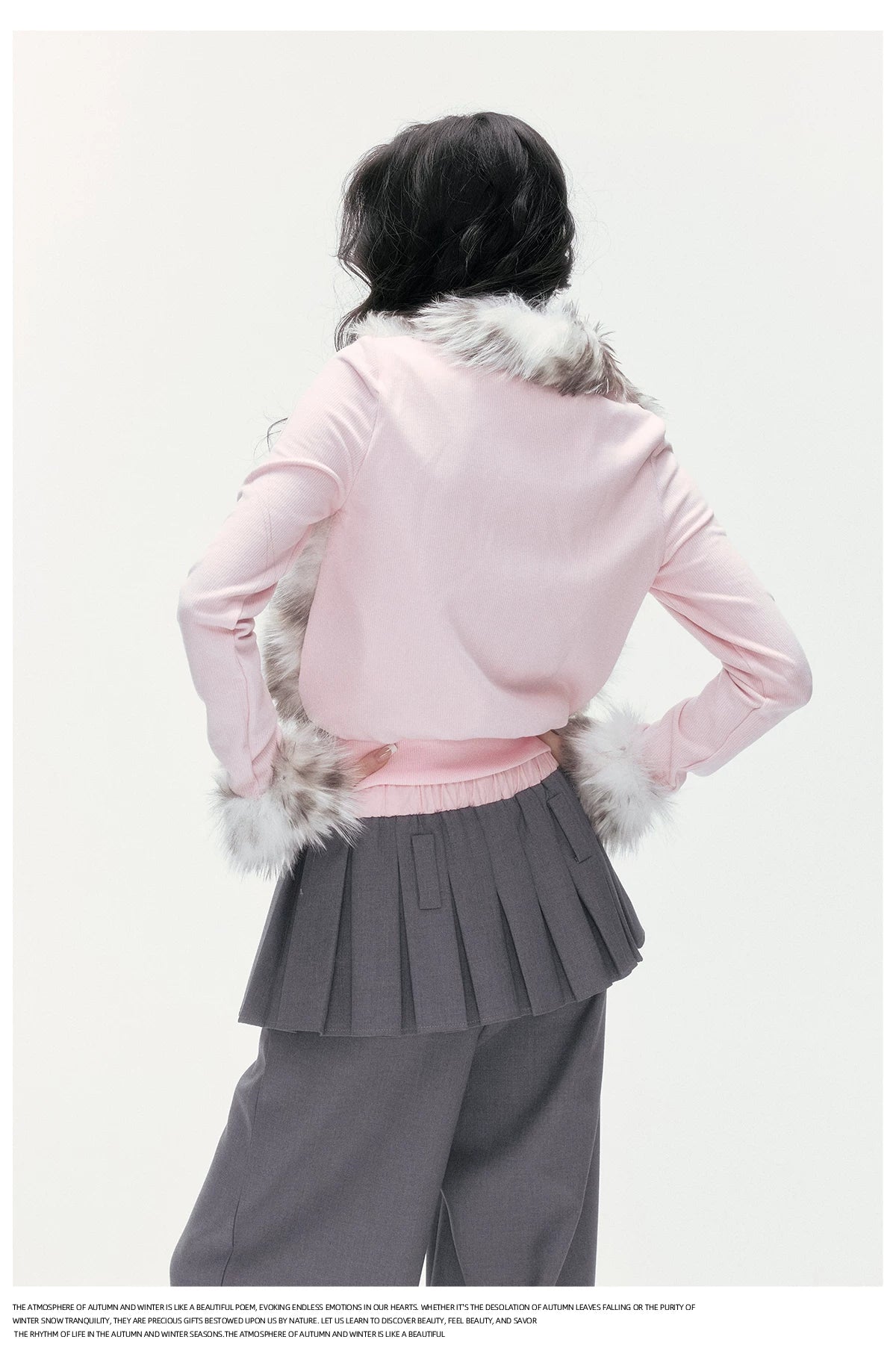 24olvides - Colorblock Faux Fur Jacket with Knit Sleeves