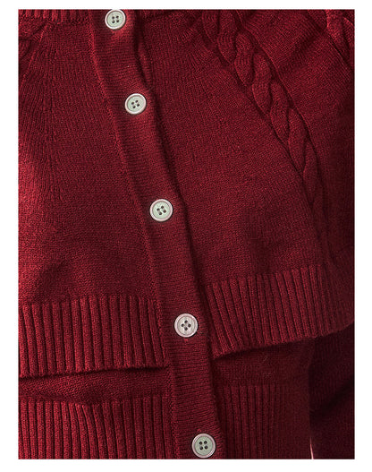 少也眼 "Miss Daisy" American Cable Knit Cape Sweater in Falu Red