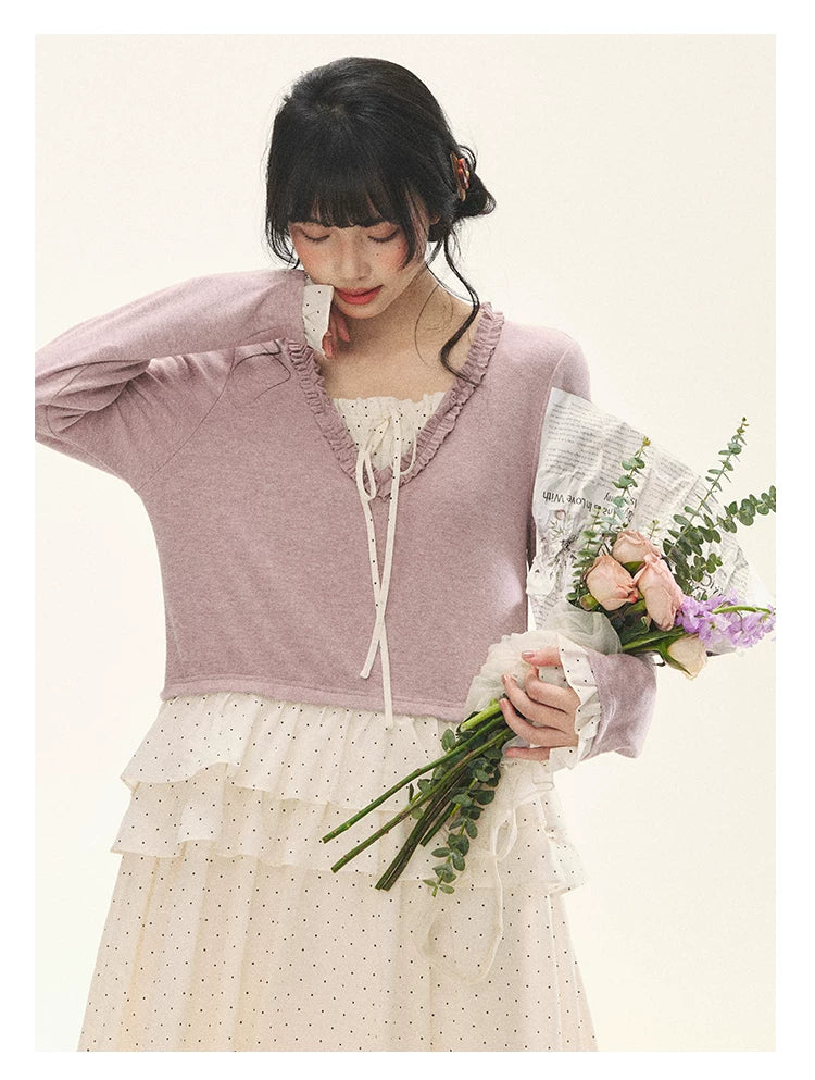 "Berry Layers" Smoky Wisteria Faux-Layer Bow Tiered Mini Dress